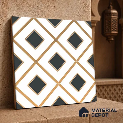 Multifired Moroccan Wall Tile TL 11773 | 1 ft x 1 ft Ceramic Metallic Glue Matte Tile - 9 mm | Suitable For Bathroom, Dining Area, Kitchen
