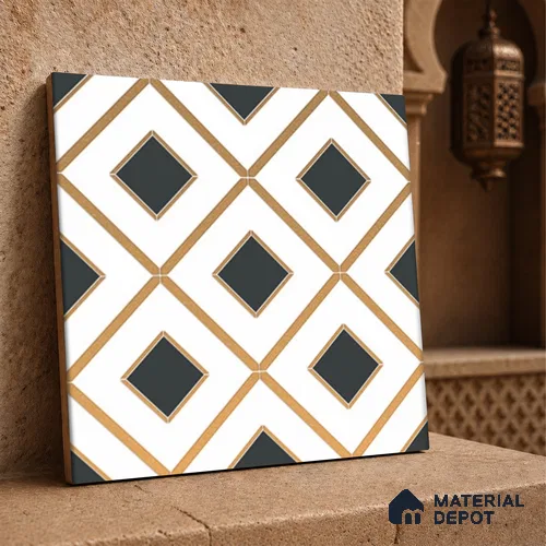 Multifired Moroccan Wall Tile TL 11773 | 1 ft x 1 ft Ceramic Metallic Glue Matte Tile - 9 mm | Suitable For Bathroom, Dining Area, Kitchen