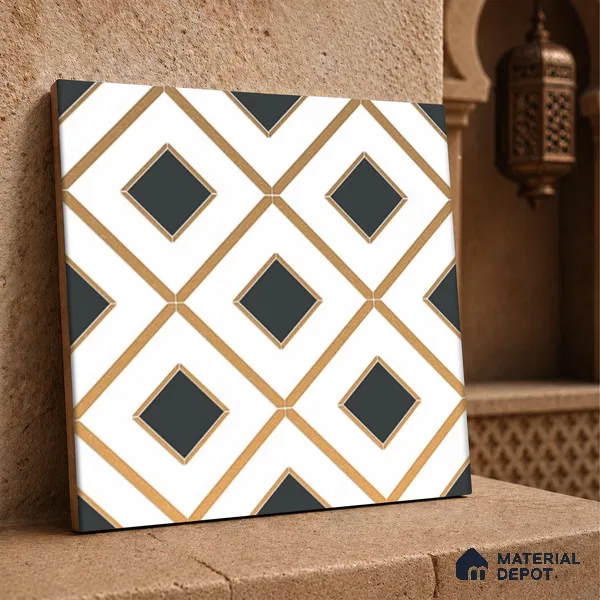 Multifired Moroccan Wall Tile TL 11773 | 1 ft x 1 ft Ceramic Metallic Glue Matte Tile - 9 mm | Suitable For Bathroom, Dining Area, Kitchen