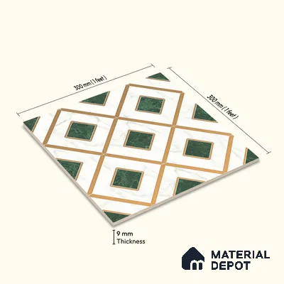 Multifired Moroccan Wall Tile TL 11774 | 1 ft x 1 ft Ceramic Metallic Glue Matte Tile - 9 mm | Suitable For Bathroom, Dining Area, Kitchen
