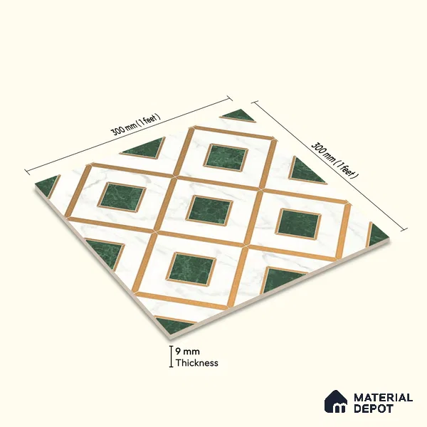 Multifired Moroccan Wall Tile TL 11774 | 1 ft x 1 ft Ceramic Metallic Glue Matte Tile - 9 mm | Suitable For Bathroom, Dining Area, Kitchen