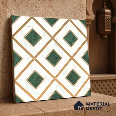 Multifired Moroccan Wall Tile TL 11774 | 1 ft x 1 ft Ceramic Metallic Glue Matte Tile - 9 mm | Suitable For Bathroom, Dining Area, Kitchen