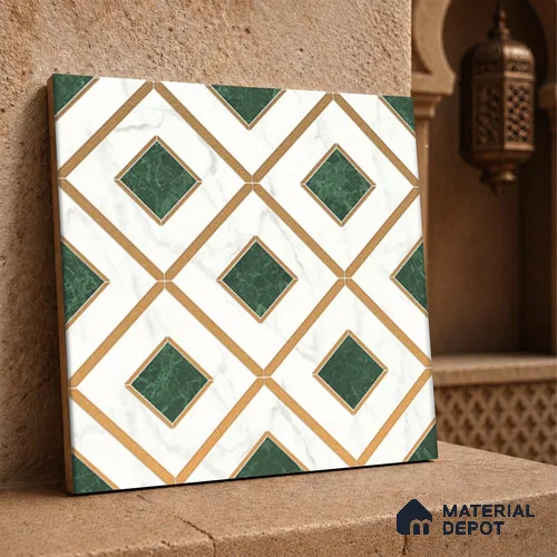 Multifired Moroccan Wall Tile TL 11774 | 1 ft x 1 ft Ceramic Metallic Glue Matte Tile - 9 mm | Suitable For Bathroom, Dining Area, Kitchen