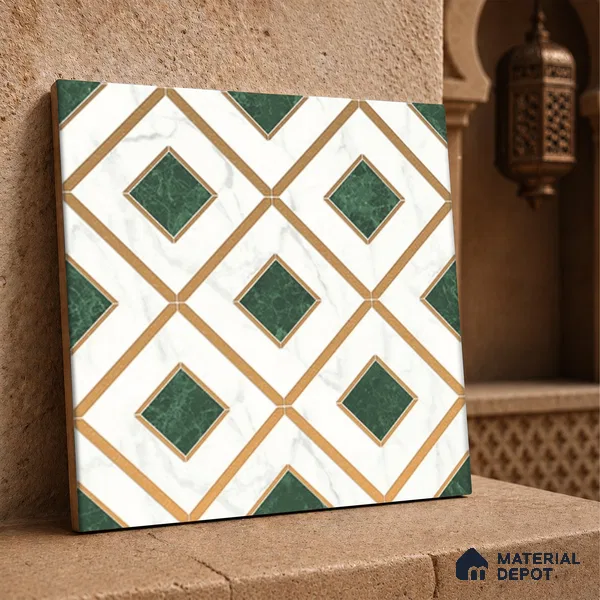 Multifired Moroccan Wall Tile TL 11774 | 1 ft x 1 ft Ceramic Metallic Glue Matte Tile - 9 mm | Suitable For Bathroom, Dining Area, Kitchen