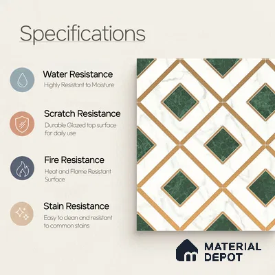 Multifired Moroccan Wall Tile TL 11774 | 1 ft x 1 ft Ceramic Metallic Glue Matte Tile - 9 mm | Suitable For Bathroom, Dining Area, Kitchen