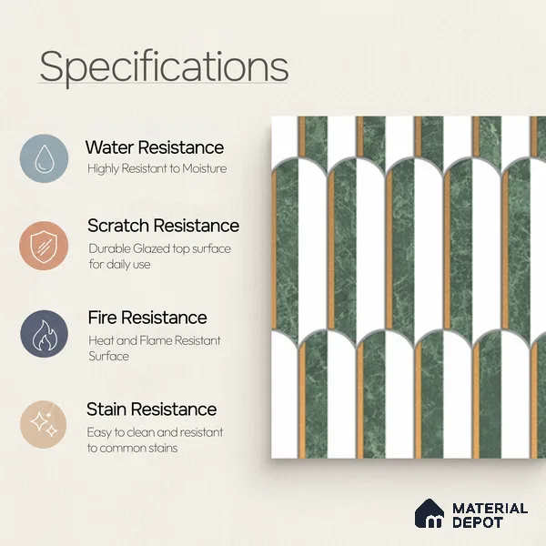 Multifired Moroccan Wall Tile TL 11775 | 1 ft x 1 ft Ceramic Metallic Glue Matte Tile - 9 mm | Suitable For Bathroom, Dining Area, Kitchen
