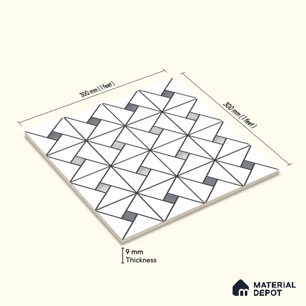 Multifired Moroccan Wall Tile TL 11776 | 1 ft x 1 ft Ceramic Metallic Glue Matte Tile - 9 mm | Suitable For Bathroom, Dining Area, Kitchen