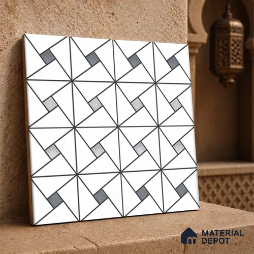 Multifired Moroccan Wall Tile TL 11776 | 1 ft x 1 ft Ceramic Metallic Glue Matte Tile - 9 mm | Suitable For Bathroom, Dining Area, Kitchen