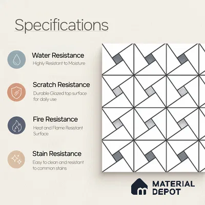 Multifired Moroccan Wall Tile TL 11776 | 1 ft x 1 ft Ceramic Metallic Glue Matte Tile - 9 mm | Suitable For Bathroom, Dining Area, Kitchen