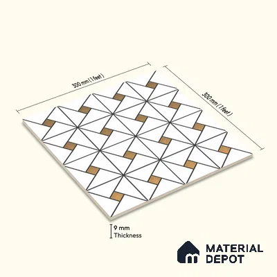 Multifired Moroccan Wall Tile TL 11777 | 1 ft x 1 ft Ceramic Metallic Glue Matte Tile - 9 mm | Suitable For Bathroom, Dining Area, Kitchen