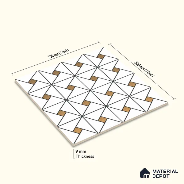 Multifired Moroccan Wall Tile TL 11777 | 1 ft x 1 ft Ceramic Metallic Glue Matte Tile - 9 mm | Suitable For Bathroom, Dining Area, Kitchen
