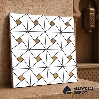 Multifired Moroccan Wall Tile TL 11777 | 1 ft x 1 ft Ceramic Metallic Glue Matte Tile - 9 mm | Suitable For Bathroom, Dining Area, Kitchen