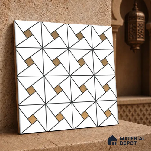 Multifired Moroccan Wall Tile TL 11777 | 1 ft x 1 ft Ceramic Metallic Glue Matte Tile - 9 mm | Suitable For Bathroom, Dining Area, Kitchen