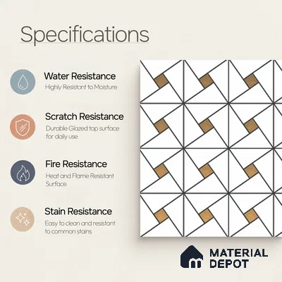 Multifired Moroccan Wall Tile TL 11777 | 1 ft x 1 ft Ceramic Metallic Glue Matte Tile - 9 mm | Suitable For Bathroom, Dining Area, Kitchen