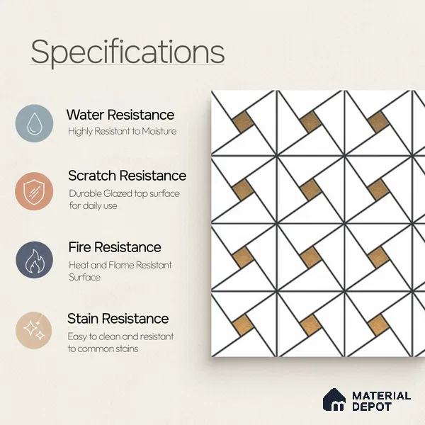 Multifired Moroccan Wall Tile TL 11777 | 1 ft x 1 ft Ceramic Metallic Glue Matte Tile - 9 mm | Suitable For Bathroom, Dining Area, Kitchen