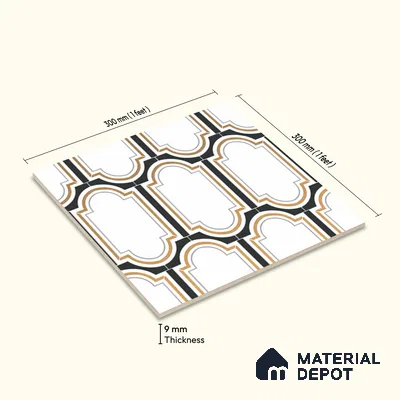 Multifired Moroccan Wall Tile TL 11778 | 1 ft x 1 ft Ceramic Metallic Glue Matte Tile - 9 mm | Suitable For Bathroom, Dining Area, Kitchen