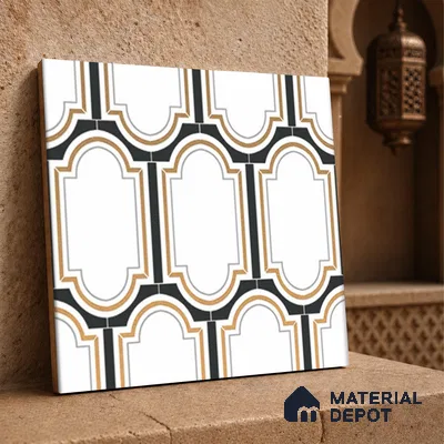 Multifired Moroccan Wall Tile TL 11778 | 1 ft x 1 ft Ceramic Metallic Glue Matte Tile - 9 mm | Suitable For Bathroom, Dining Area, Kitchen