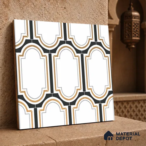 Multifired Moroccan Wall Tile TL 11778 | 1 ft x 1 ft Ceramic Metallic Glue Matte Tile - 9 mm | Suitable For Bathroom, Dining Area, Kitchen