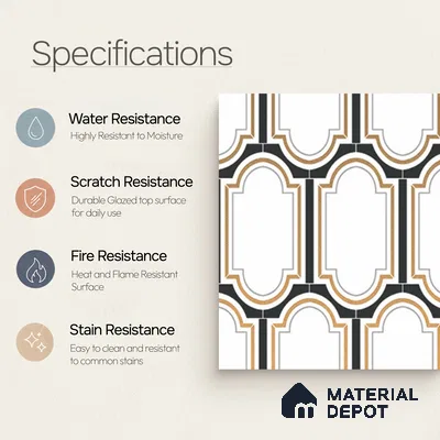 Multifired Moroccan Wall Tile TL 11778 | 1 ft x 1 ft Ceramic Metallic Glue Matte Tile - 9 mm | Suitable For Bathroom, Dining Area, Kitchen