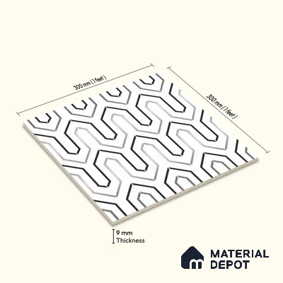 Multifired Moroccan Wall Tile TL 11779 | 1 ft x 1 ft Ceramic Metallic Glue Matte Tile - 9 mm | Suitable For Bathroom, Dining Area, Kitchen