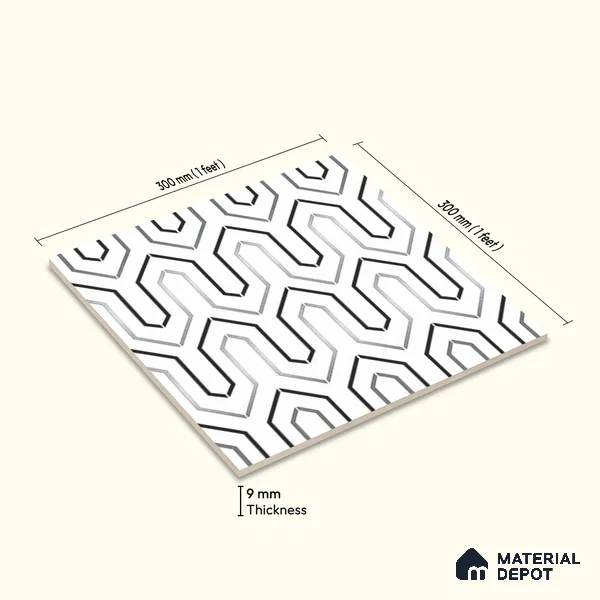 Multifired Moroccan Wall Tile TL 11779 | 1 ft x 1 ft Ceramic Metallic Glue Matte Tile - 9 mm | Suitable For Bathroom, Dining Area, Kitchen