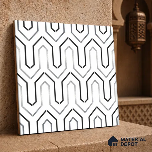 Multifired Moroccan Wall Tile TL 11779 | 1 ft x 1 ft Ceramic Metallic Glue Matte Tile - 9 mm | Suitable For Bathroom, Dining Area, Kitchen