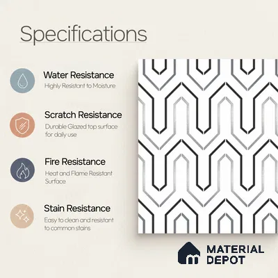 Multifired Moroccan Wall Tile TL 11779 | 1 ft x 1 ft Ceramic Metallic Glue Matte Tile - 9 mm | Suitable For Bathroom, Dining Area, Kitchen