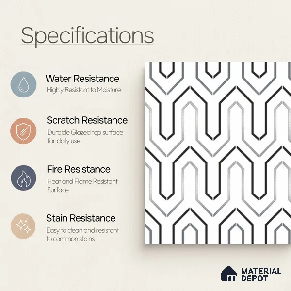 Multifired Moroccan Wall Tile TL 11779 | 1 ft x 1 ft Ceramic Metallic Glue Matte Tile - 9 mm | Suitable For Bathroom, Dining Area, Kitchen