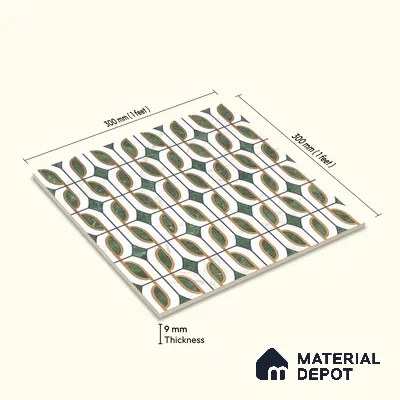 Multifired Moroccan Wall Tile TL 11780 | 1 ft x 1 ft Ceramic Metallic Glue Matte Tile - 9 mm | Suitable For Bathroom, Dining Area, Kitchen