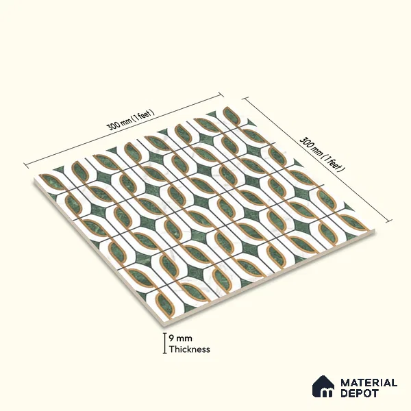 Multifired Moroccan Wall Tile TL 11780 | 1 ft x 1 ft Ceramic Metallic Glue Matte Tile - 9 mm | Suitable For Bathroom, Dining Area, Kitchen