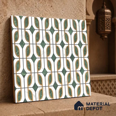 Multifired Moroccan Wall Tile TL 11780 | 1 ft x 1 ft Ceramic Metallic Glue Matte Tile - 9 mm | Suitable For Bathroom, Dining Area, Kitchen