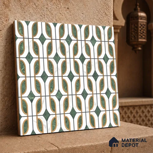 Multifired Moroccan Wall Tile TL 11780 | 1 ft x 1 ft Ceramic Metallic Glue Matte Tile - 9 mm | Suitable For Bathroom, Dining Area, Kitchen