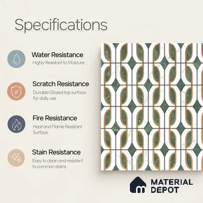 Multifired Moroccan Wall Tile TL 11780 | 1 ft x 1 ft Ceramic Metallic Glue Matte Tile - 9 mm | Suitable For Bathroom, Dining Area, Kitchen