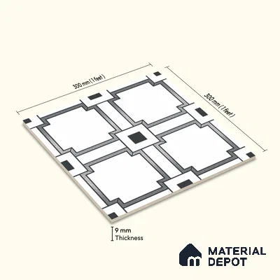 Multifired Moroccan Wall Tile TL 11781 | 1 ft x 1 ft Ceramic Metallic Glue Matte Tile - 9 mm | Suitable For Bathroom, Dining Area, Kitchen