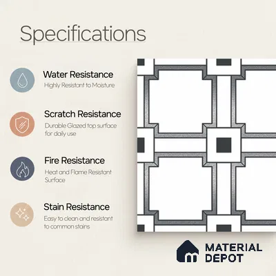 Multifired Moroccan Wall Tile TL 11781 | 1 ft x 1 ft Ceramic Metallic Glue Matte Tile - 9 mm | Suitable For Bathroom, Dining Area, Kitchen