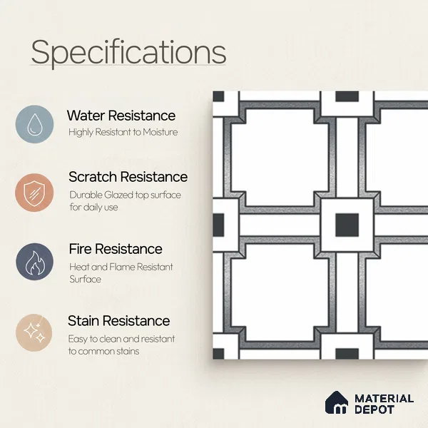 Multifired Moroccan Wall Tile TL 11781 | 1 ft x 1 ft Ceramic Metallic Glue Matte Tile - 9 mm | Suitable For Bathroom, Dining Area, Kitchen