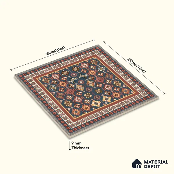 Moroccan Wall Tile TL 11789 | 1 ft x 1 ft Ceramic Matte Tile - 9 mm | Suitable For Bathroom, Bedroom, Kitchen