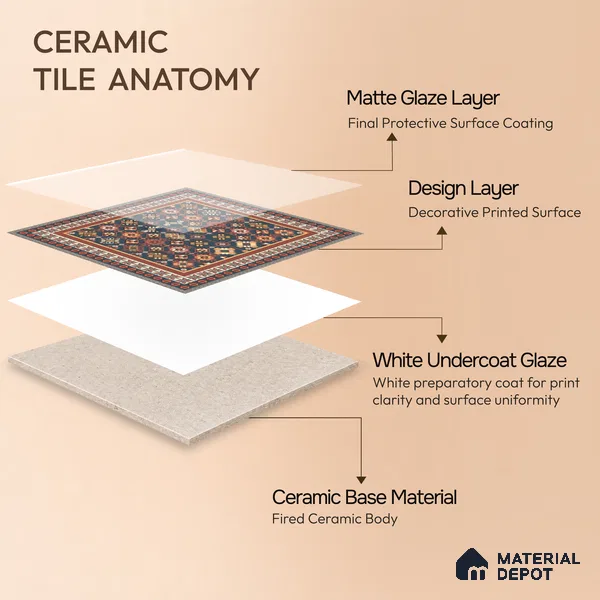 Moroccan Wall Tile TL 11789 | 1 ft x 1 ft Ceramic Matte Tile - 9 mm | Suitable For Bathroom, Bedroom, Kitchen