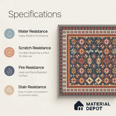 Moroccan Wall Tile TL 11789 | 1 ft x 1 ft Ceramic Matte Tile - 9 mm | Suitable For Bathroom, Bedroom, Kitchen
