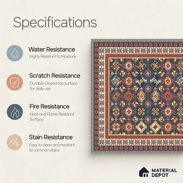 Moroccan Wall Tile TL 11789 | 1 ft x 1 ft Ceramic Matte Tile - 9 mm | Suitable For Bathroom, Bedroom, Kitchen