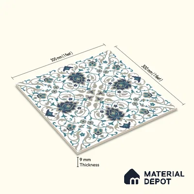 Moroccan Wall Tile TL 11790 | 1 ft x 1 ft Ceramic Matte Tile - 9 mm | Suitable For Bathroom, Dining Area, Kitchen