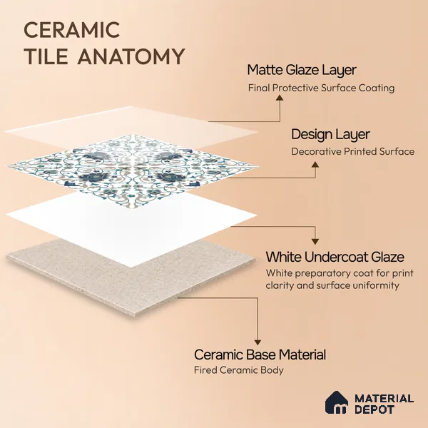 Moroccan Wall Tile TL 11790 | 1 ft x 1 ft Ceramic Matte Tile - 9 mm | Suitable For Bathroom, Dining Area, Kitchen