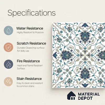 Moroccan Wall Tile TL 11790 | 1 ft x 1 ft Ceramic Matte Tile - 9 mm | Suitable For Bathroom, Dining Area, Kitchen