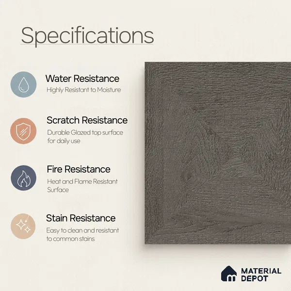 Moroccan Wall Tile TL 11794 | 1 ft x 1 ft Ceramic Matte Tile - 9 mm | Suitable For Bathroom, Balcony, Kitchen