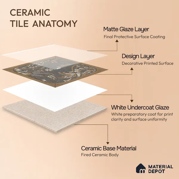 Moroccan Wall Tile TL 11795 | 1 ft x 1 ft Ceramic Matte Tile - 9 mm | Suitable For Bathroom, Balcony, Kitchen