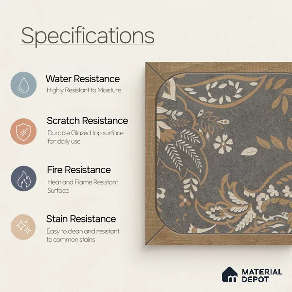 Moroccan Wall Tile TL 11795 | 1 ft x 1 ft Ceramic Matte Tile - 9 mm | Suitable For Bathroom, Balcony, Kitchen