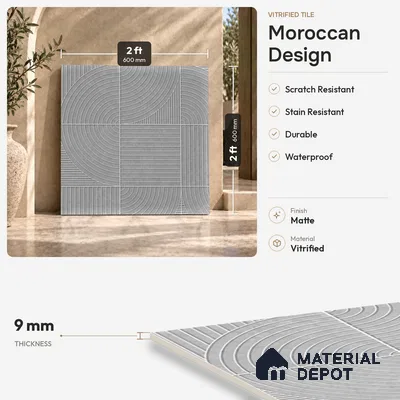 Moroccan Floor Decor Tile TL 11797 B | 2 ft x 2 ft Vitrified Double Digital Matte Tile - 9 mm | Suitable For Courtyard, Balcony, Dining Area