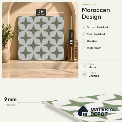 Moroccan Floor Decor Tile TL 11797 D | 2 ft x 2 ft Vitrified Double Digital Matte Tile - 9 mm | Suitable For Kitchen, Balcony, Dining Area