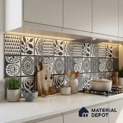 Moroccan Floor Decor Tile TL 11797 F | 2 ft x 2 ft Vitrified Double Digital Matte Tile - 9 mm | Suitable For Kitchen, Accent/Feature Wall, Dining Area