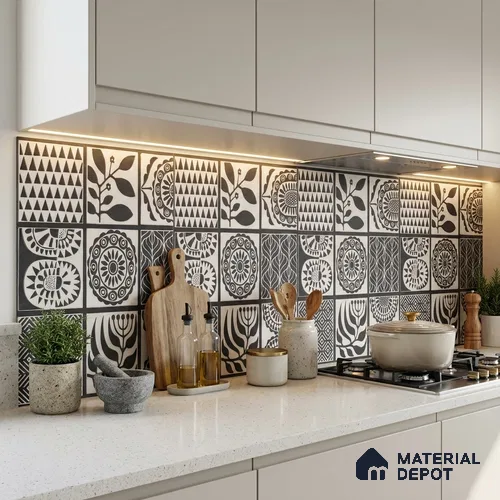 Moroccan Floor Decor Tile TL 11797 F | 2 ft x 2 ft Vitrified Double Digital Matte Tile - 9 mm | Suitable For Kitchen, Accent/Feature Wall, Dining Area